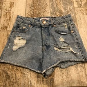 High rise distressed shorts